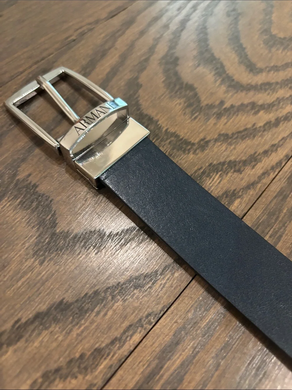 Armani Exchange Black Belt with Silver Buckle
